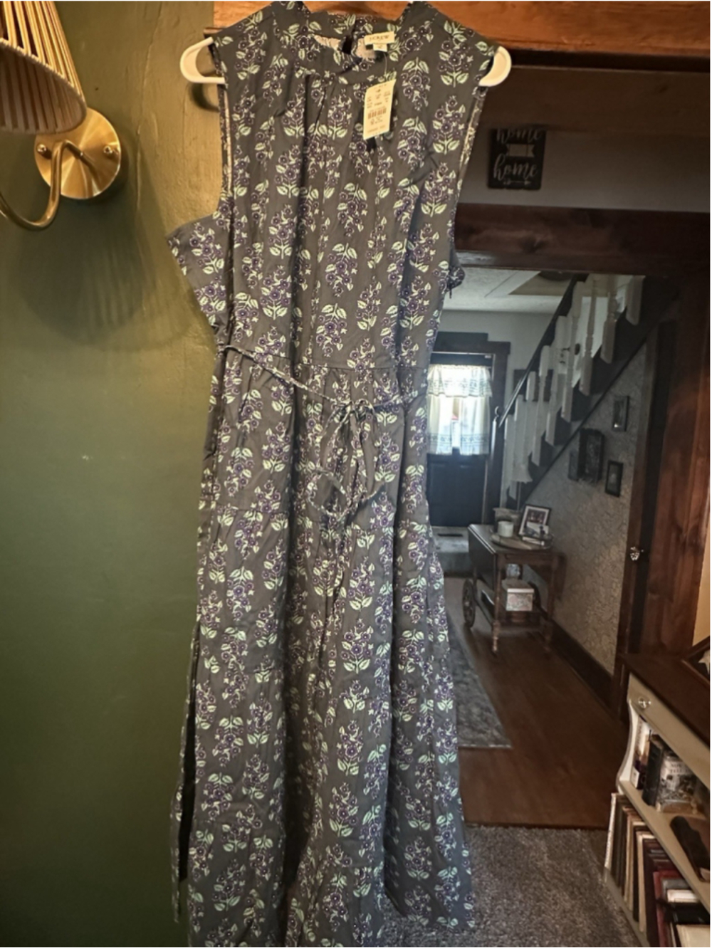 J.CREW Green Floral Maxi Dress Tie Waist Keyhole Back Sleeveless Round Neck 18
